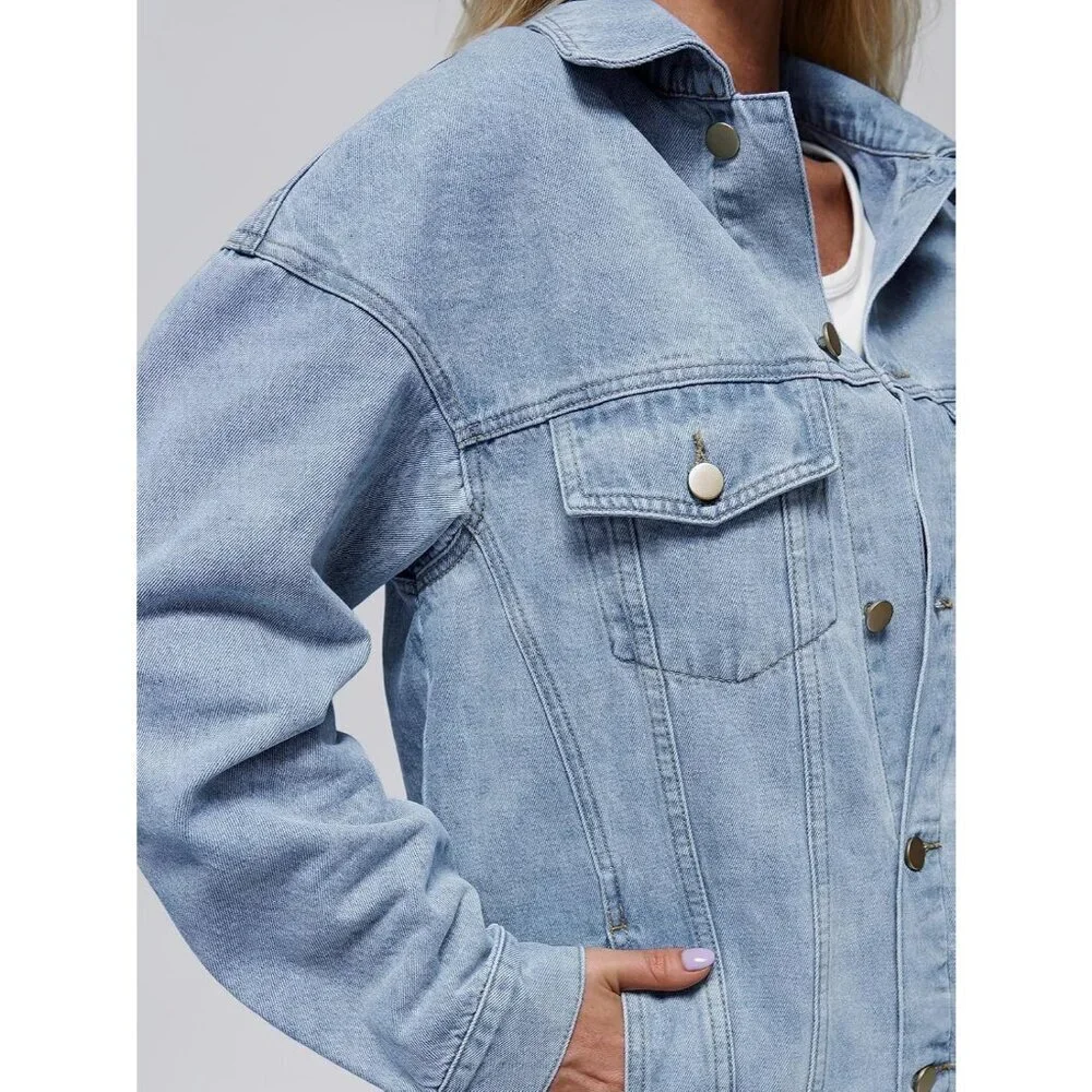 AUTOMET Women's Oversized Jeans Jacket, Classic Button Down Denim Jacket